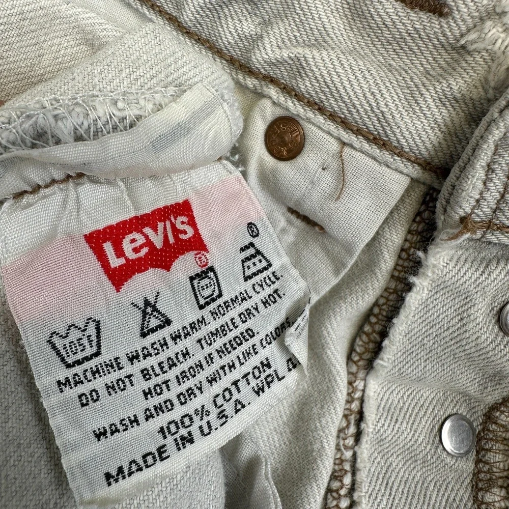Levi's 501 Made‎ in USA Distressed Grey Wash Jeans W32 L34 Altered Raw Hem